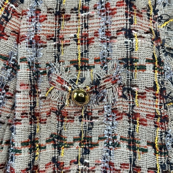 Halogen Tan Elsie Tweed Multicolored Frayed Edge Jacket Size Medium - Picture 4 of 11